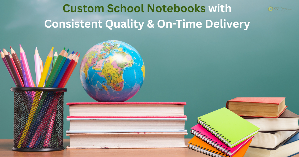 Custom notebook printing for schools with logo, high-quality binding and bulk production by SFA Print